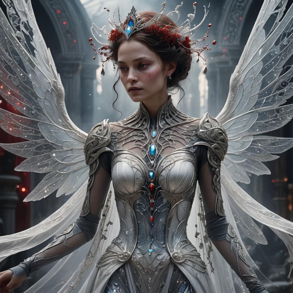 Regal Alien Lady in White Gown and Crimson Hat