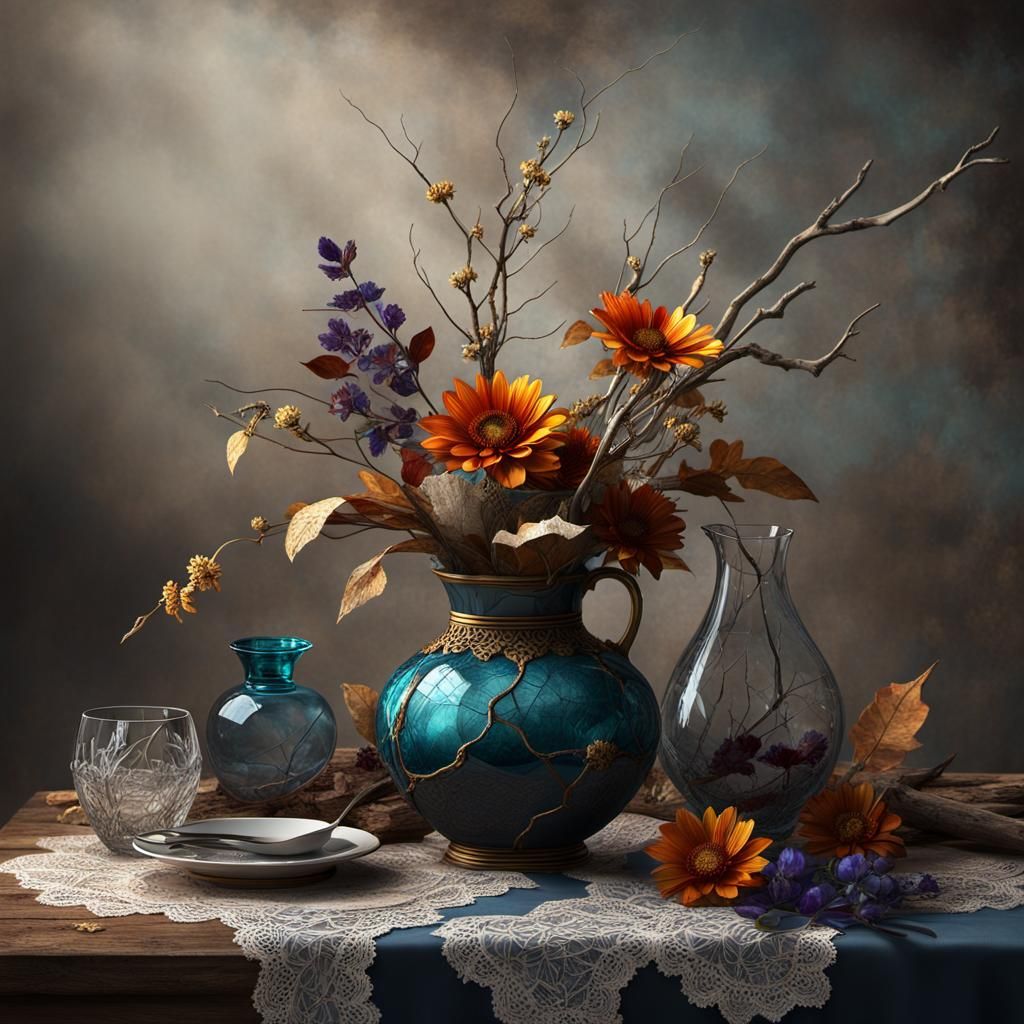 Imperfect Still Life with Cracked Vase