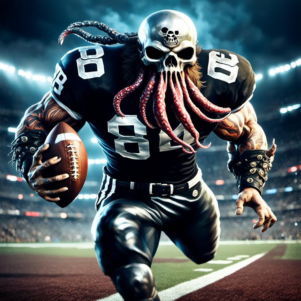 Octopus Pirate Scores Touchdown in Hyperrealistic Stadium