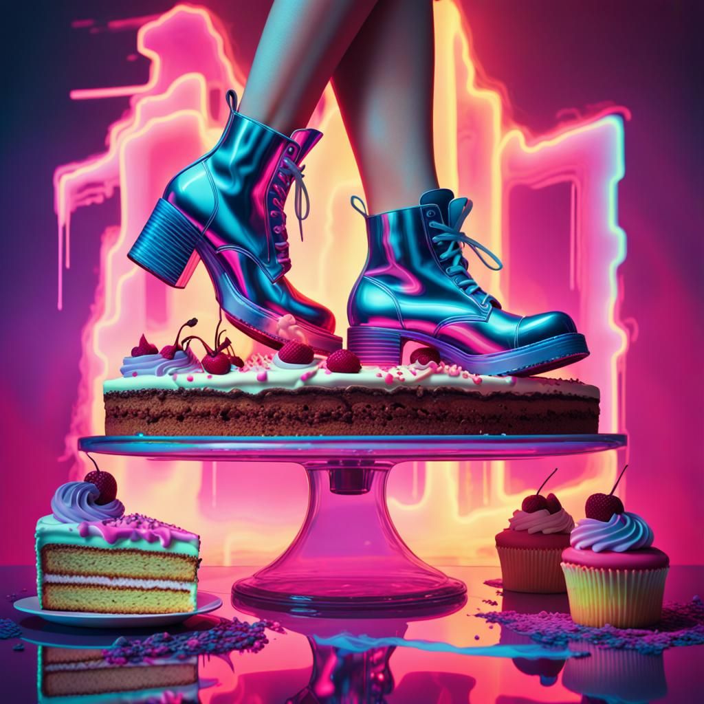 Neon Vaporwave Collage with 80s Cakes