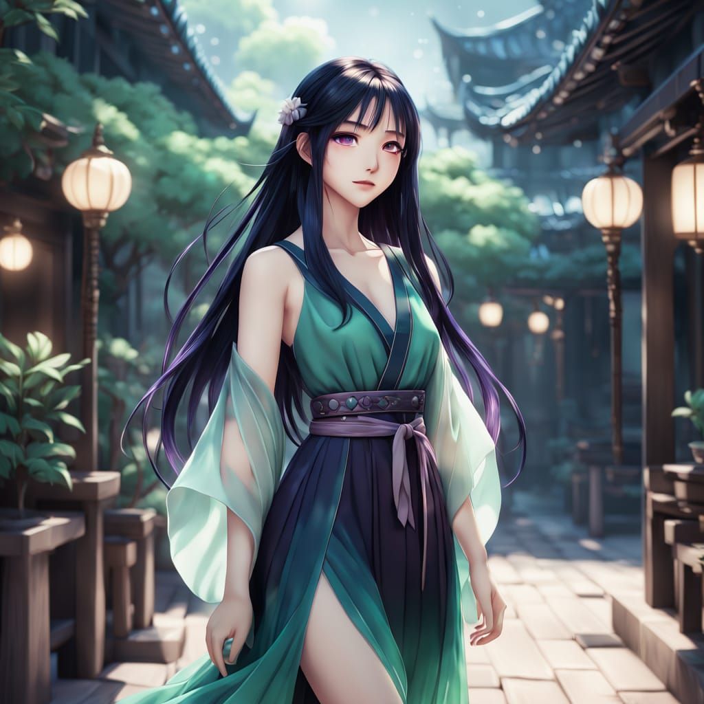 Anime-Style Portrait of a Mysterious Asian Woman