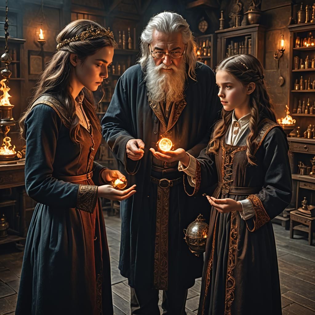 Young Girl Presents Fireball to Wizard