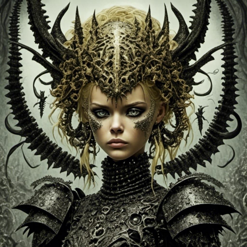 Medieval Knight and Blonde Lady in Gothic Art Style