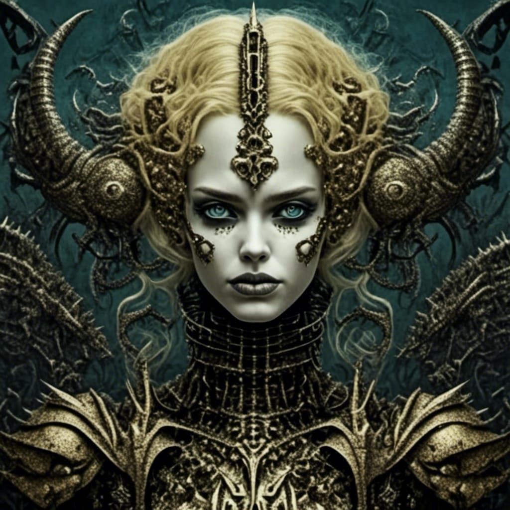 Medieval Knight and Blonde Lady in Gothic Art Style