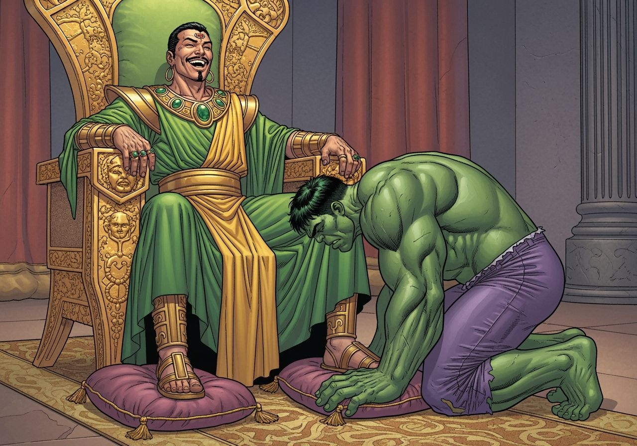 Mandarin Enthroned as Hulk Begs for Mercy