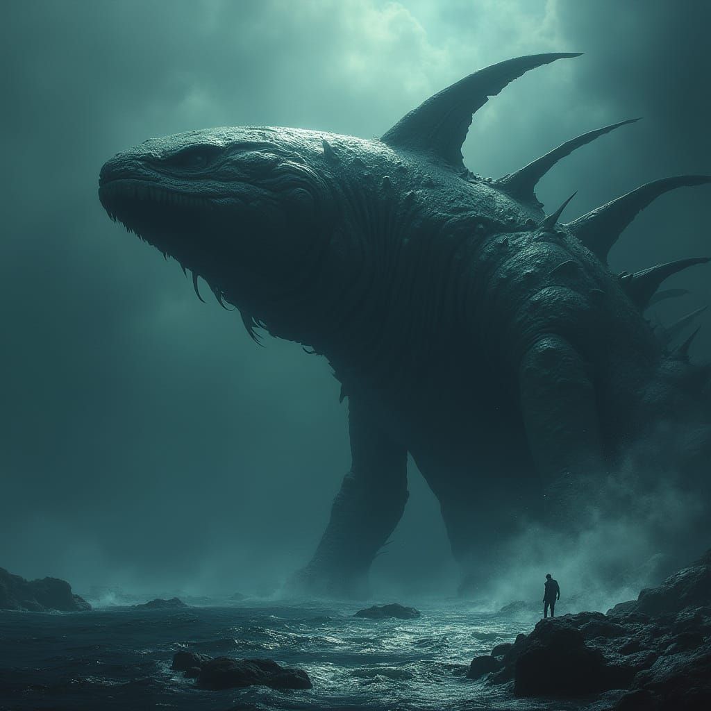 Colossal Sea Monster Emerges: Biomechanical Sci-Fi Art