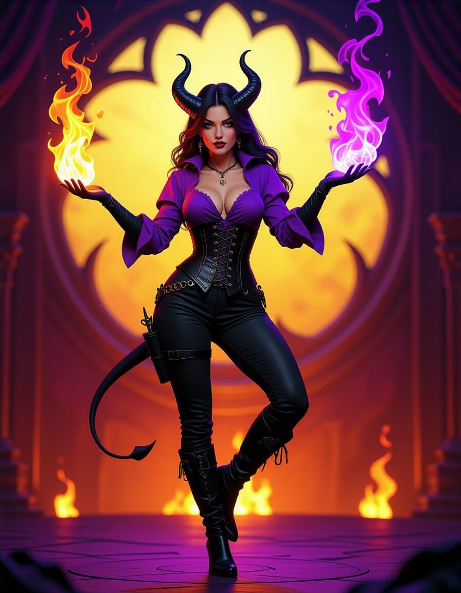 Tiefling Juggler on Mystical Stage in Dark Fantasy Style