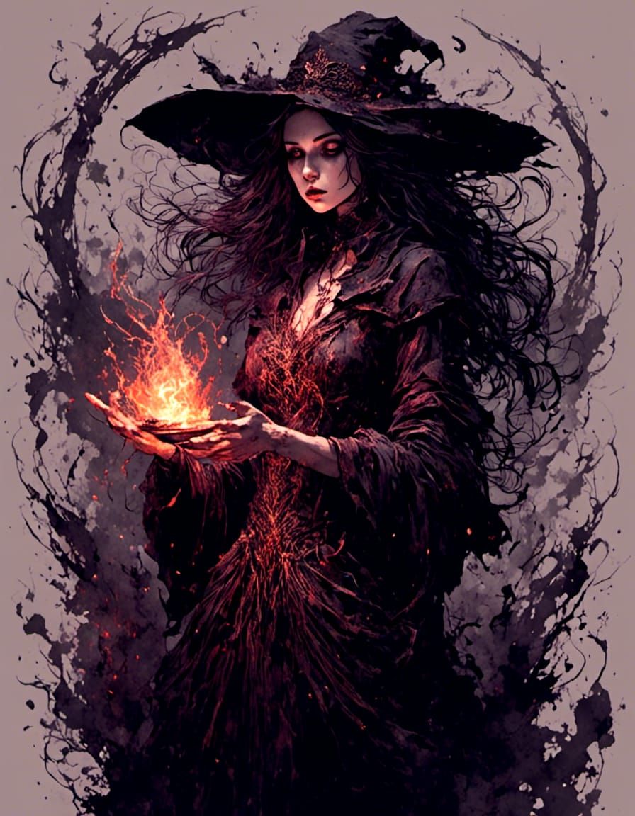 Terrifying Witch Conjuring Dark Magic Spell