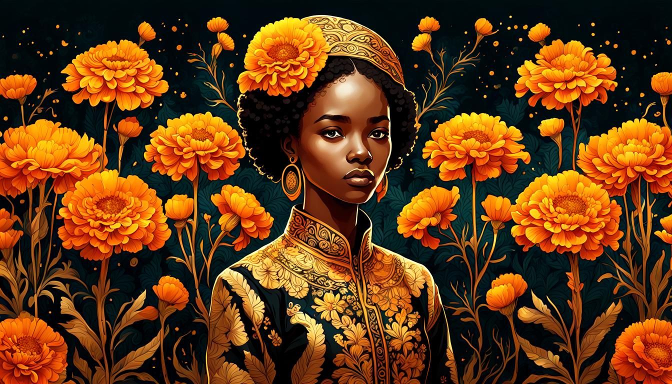 Marigold Flowers in Elaborate African Batik Style