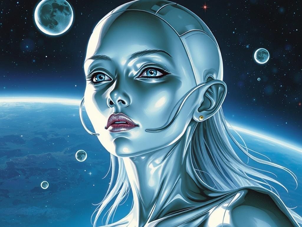 Silver Alien Woman in Space, Inspired by Sorayama