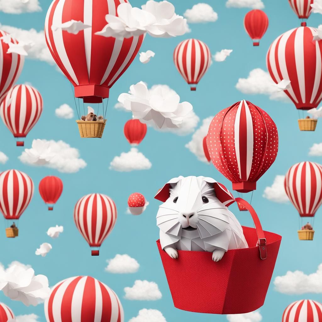 Guinea Pig Travels in Origami Hot Air Balloon