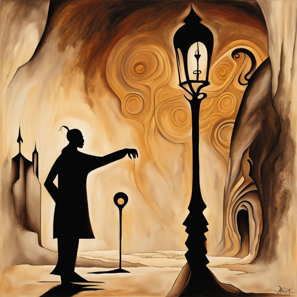 Art Nouveau Grieving Woman with Ancient Swirls