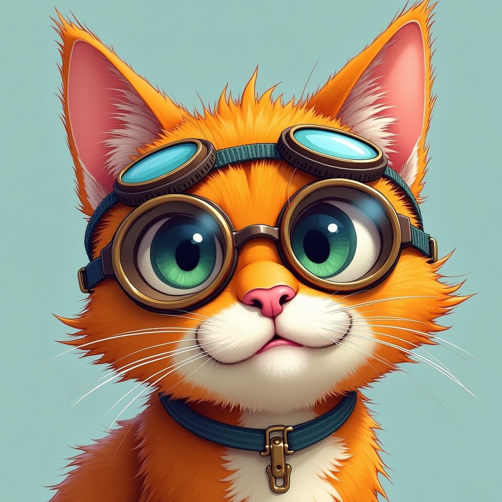 Adorable Cat with Goggles in Playful Style