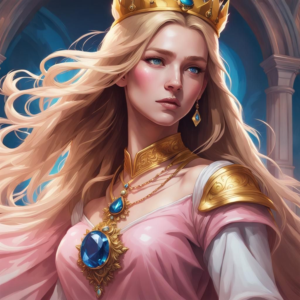 Teenage Girl Portrait with Crown in Art Nouveau Style