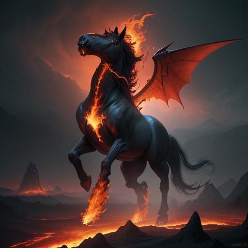 Fiery Nightmare Horse Gallops Across the Sky