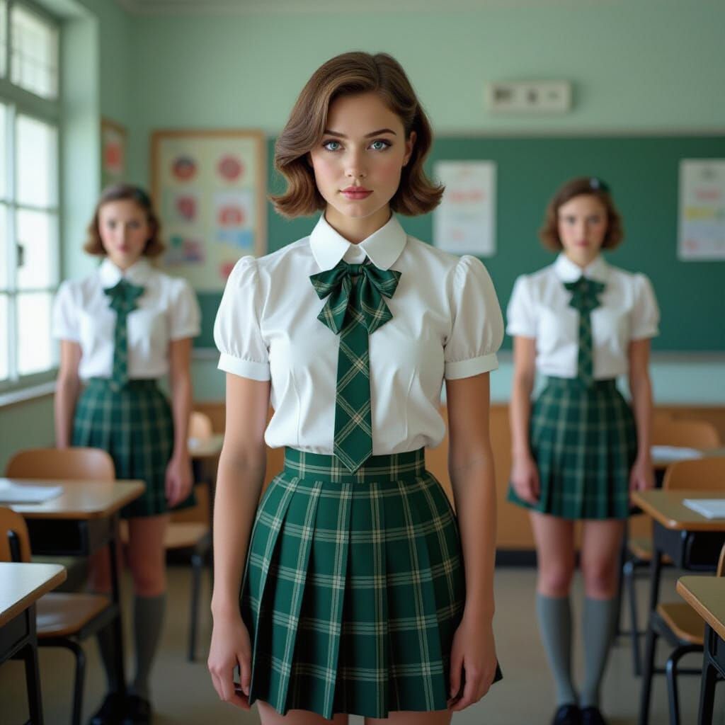 Schoolgirl in Classroom, Cinematic Film Still