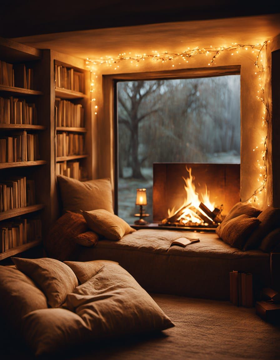 Cozy Reader in Golden Oil Painting Style