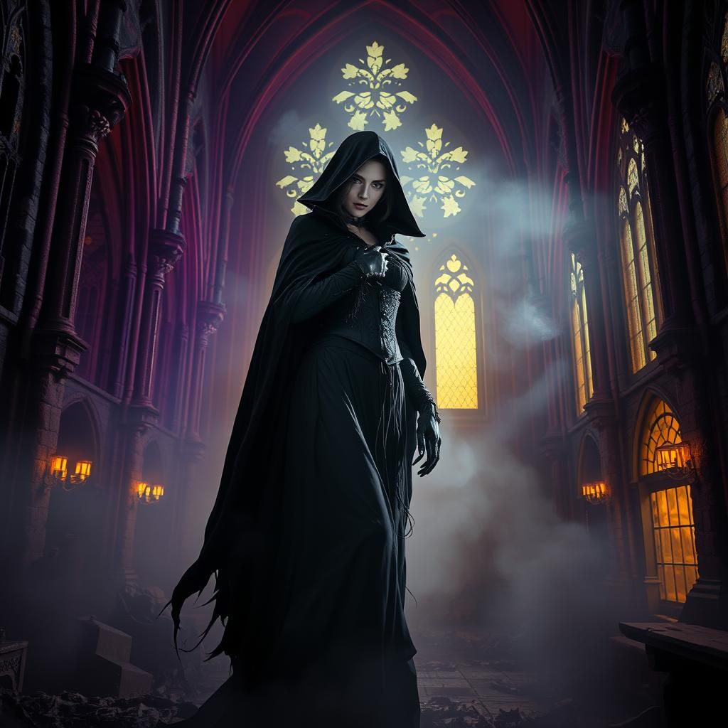 Vampire Woman in Gothic Cathedral Ruins
