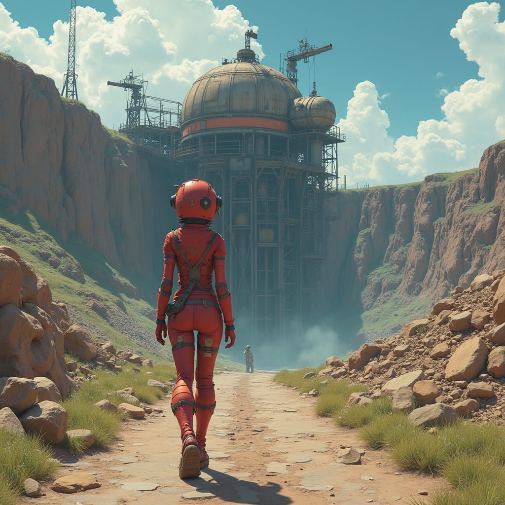 Sci-Fi Anime Girl at Ruined Open Pit Mine