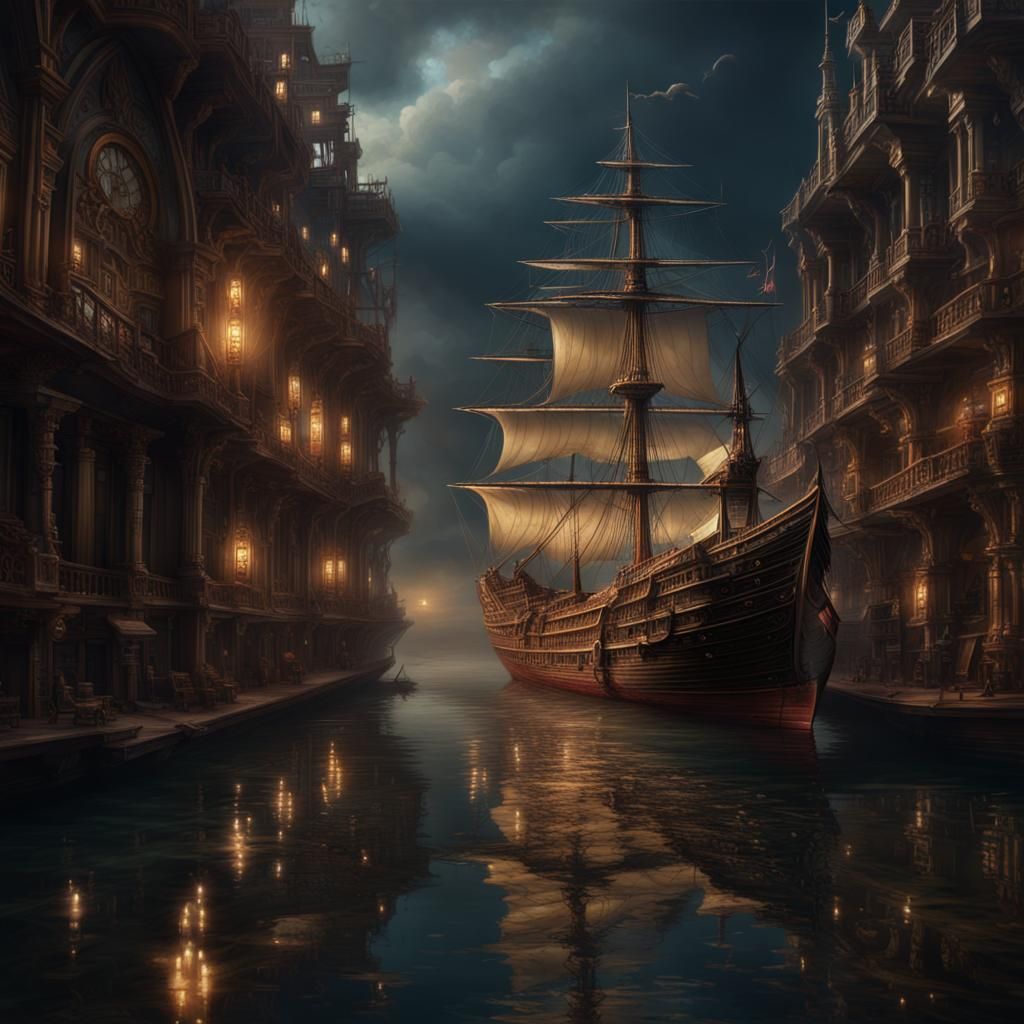 Ship on Water: Epic Cinematic Digital Painting