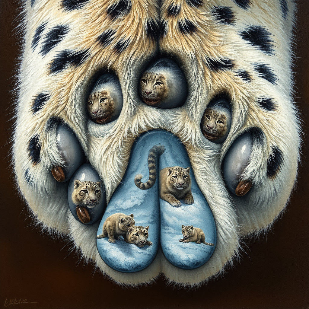 Hyperdetailed Oil Painting of Snow Leopard Paw Print