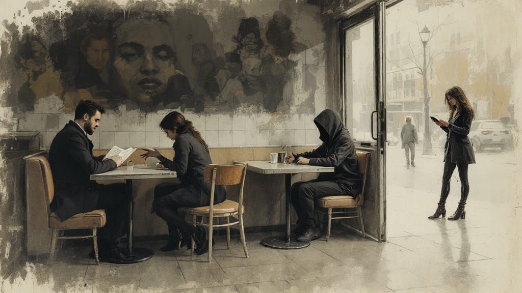 Quiet City Diner Scene in Moody Pastel Hues