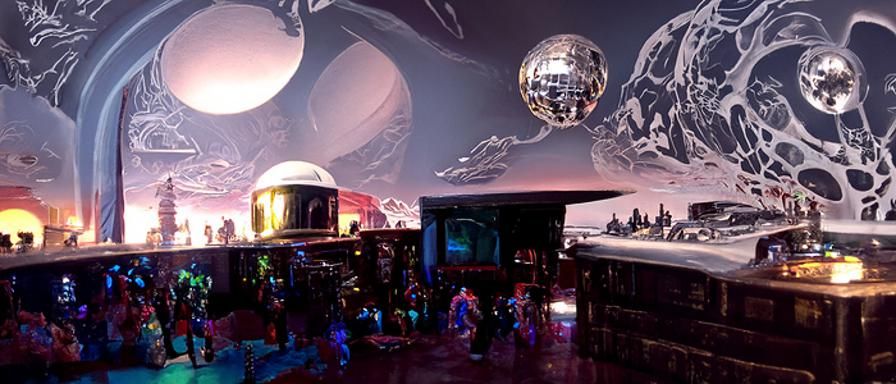 Psychedelic Disco Club with Dancers in Sci-Fi Style