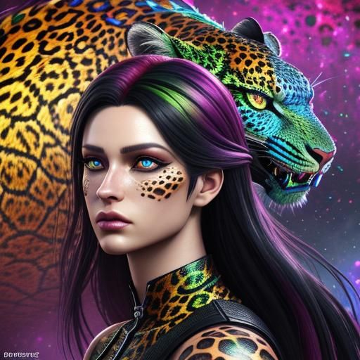 Woman with Rainbow Dragon Scales in 3D