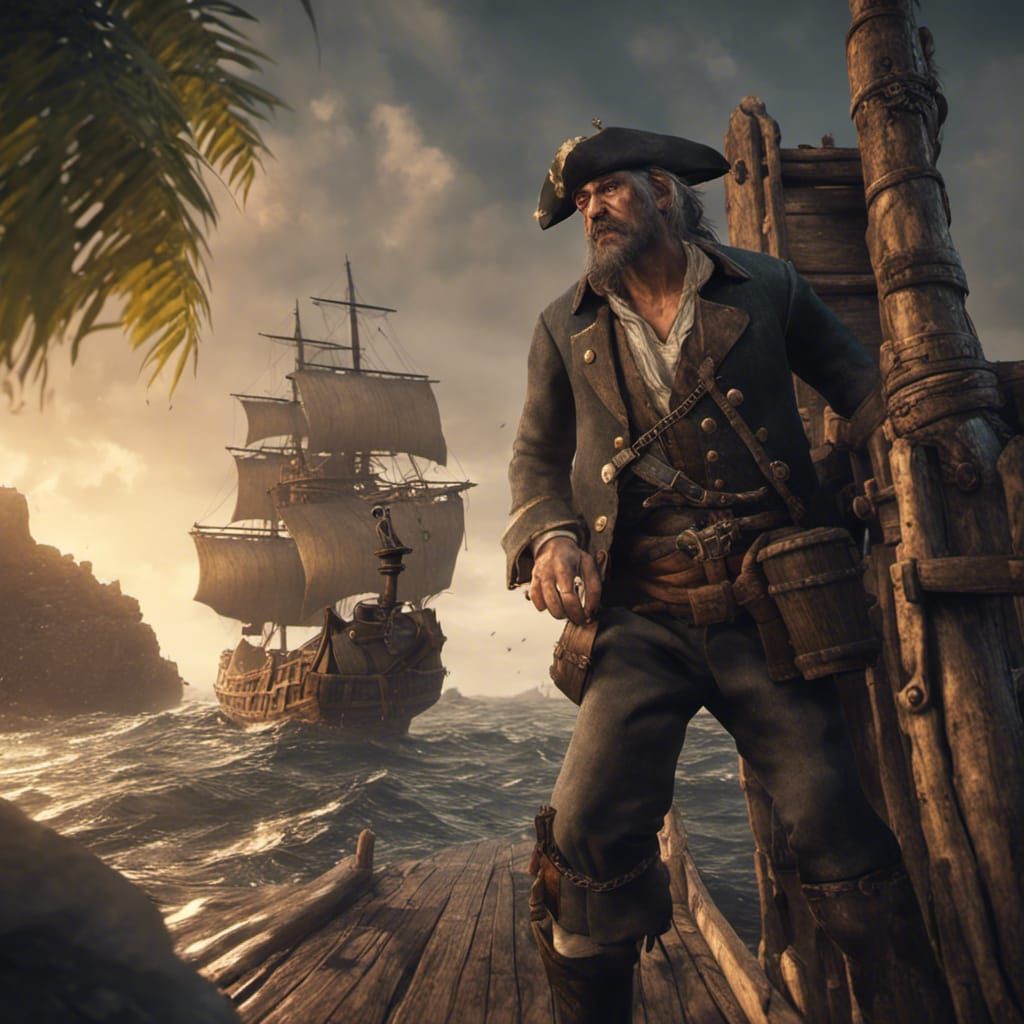 Old Pirate with Rum Treasure: 3D Game Cinematic
