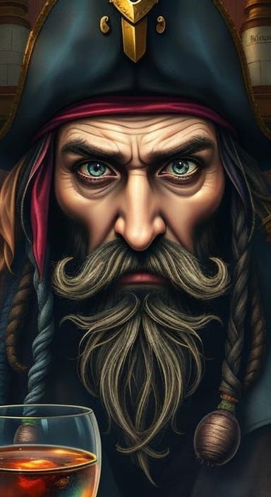 Pirate Blackbeard Portrait in Tavern, Fantasy Art