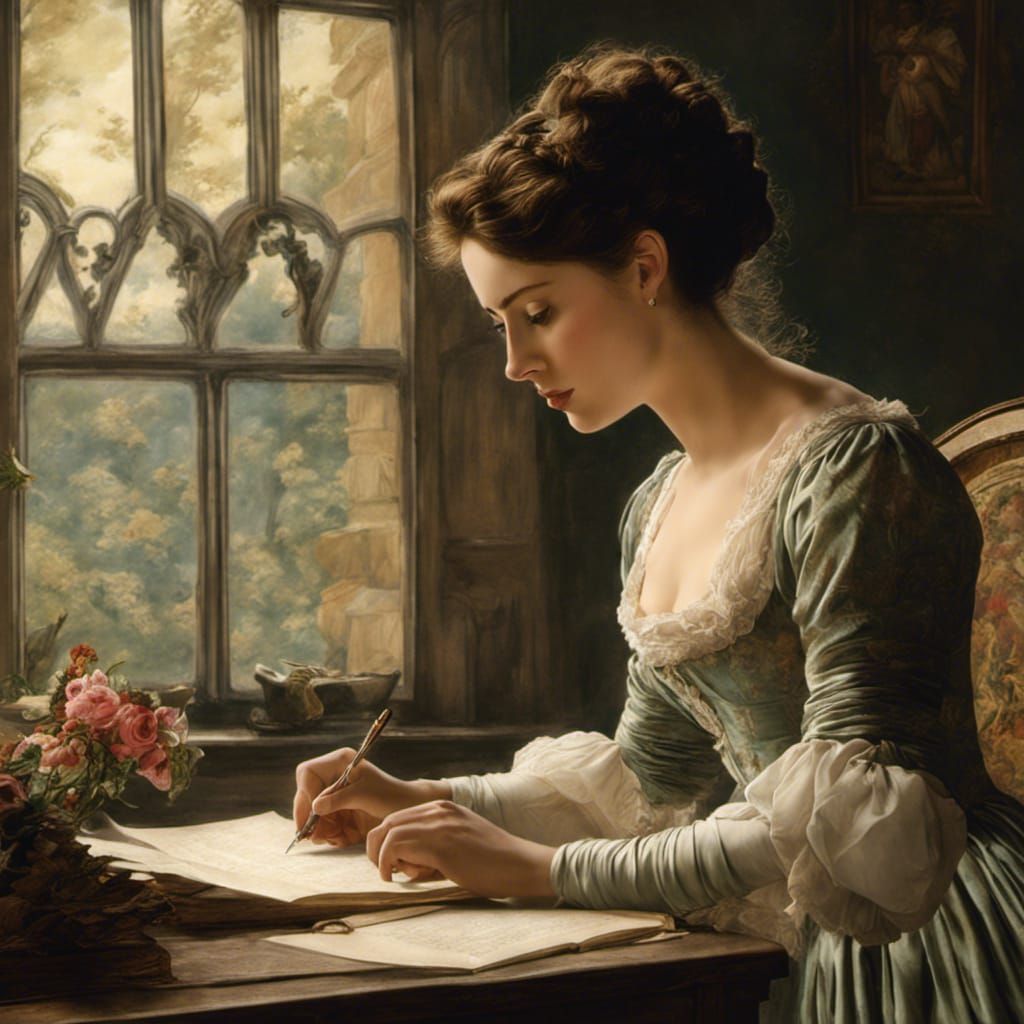 Elizabeth Bennet Writing Letter in Arthur Rackham Style