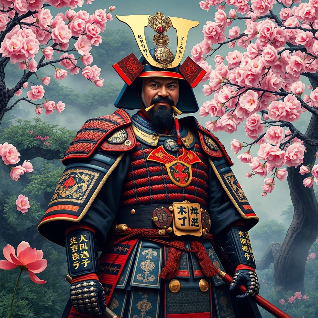 Dignified Shōgun in Traditional Japanese Garden