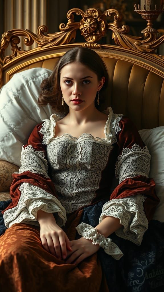 Woman in Renaissance Attire in Pre-Raphaelite Style