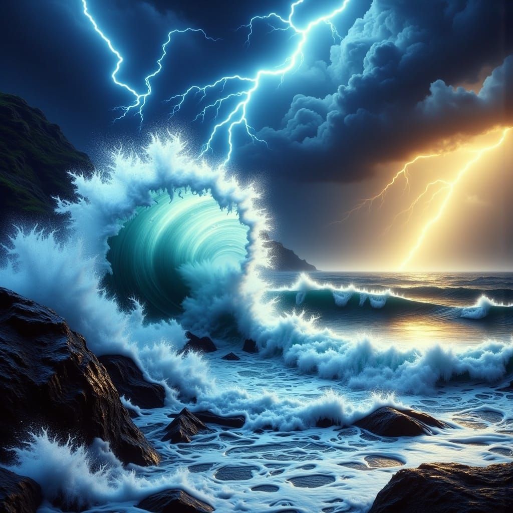 Tempestuous Electric Sea in Surrealist Style