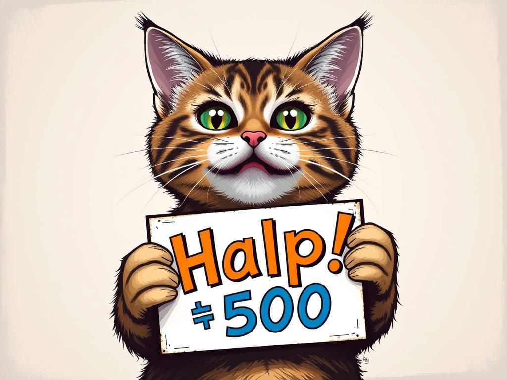 Playful Cat Pleads for Help in Pop Art Style