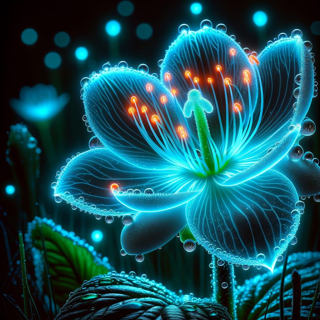 Bioluminescent Flower in Darkness: Macro Photography