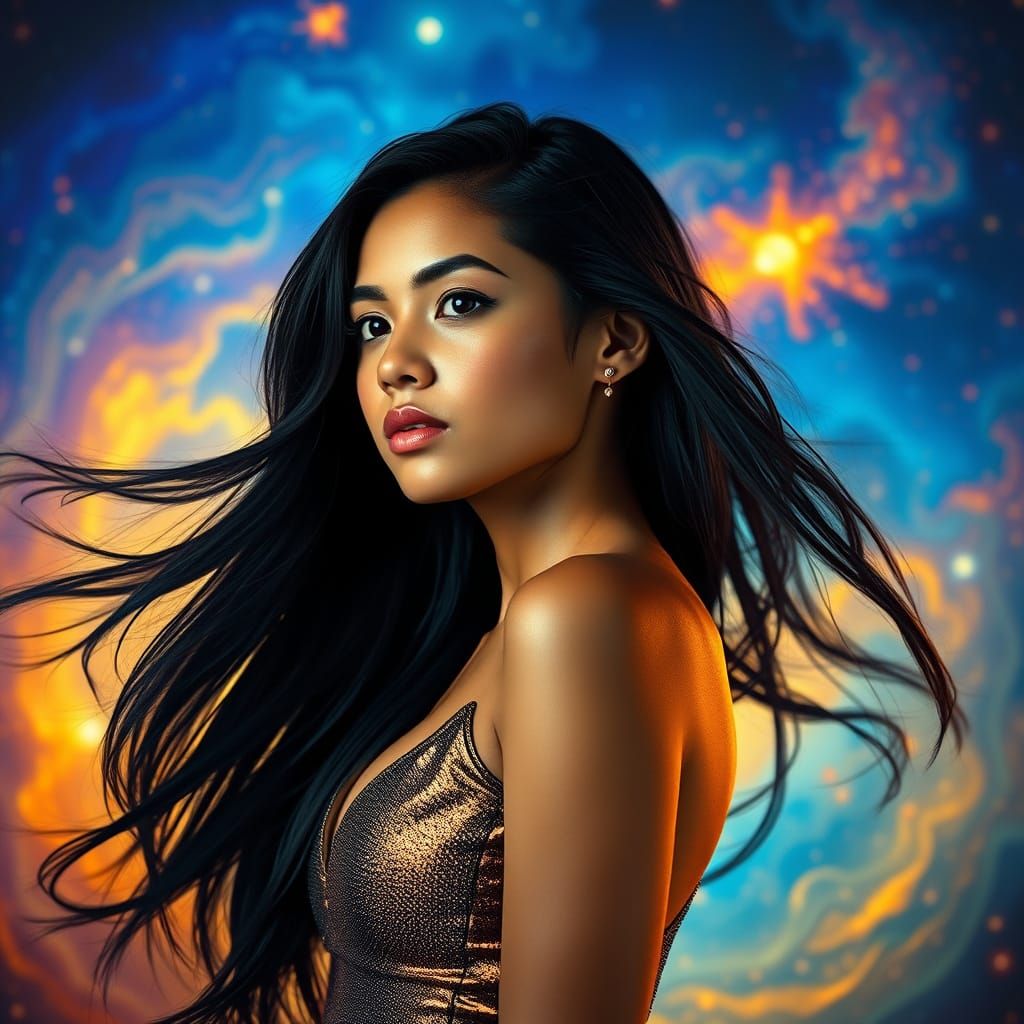 Cosmic Latina Woman in Surrealist Style