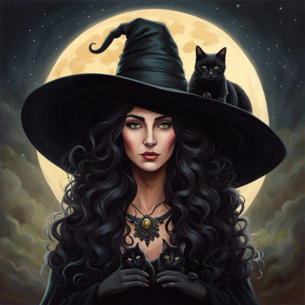 Witch with her cats