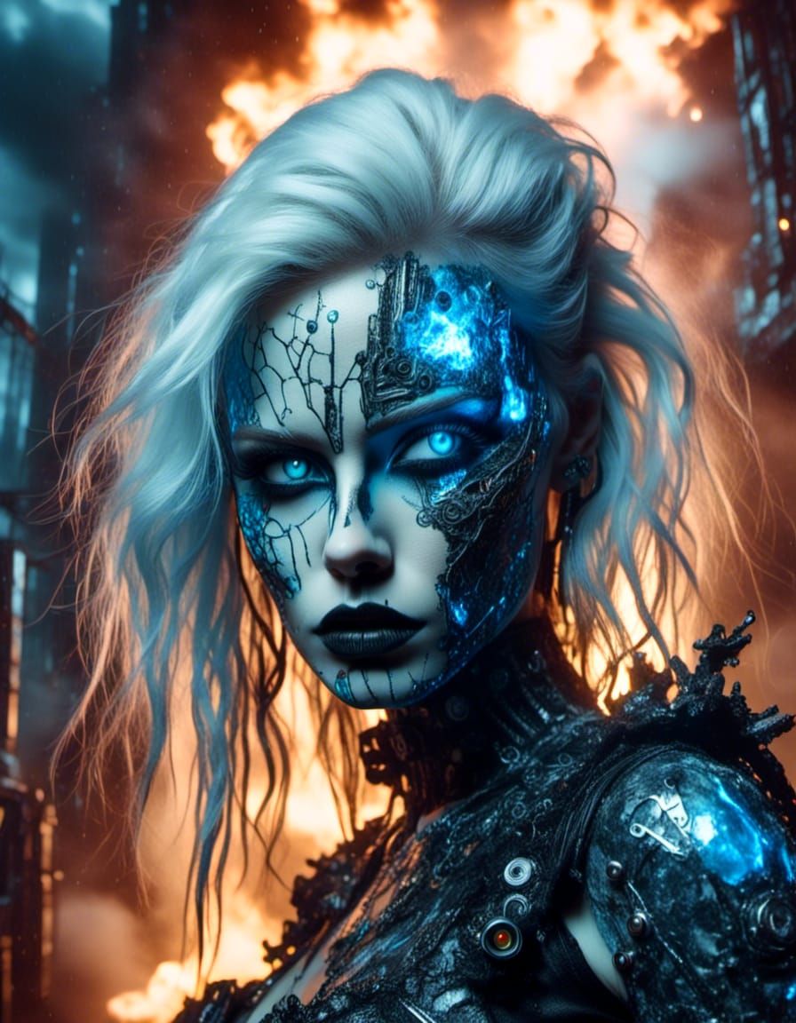 Biomechanical Cyberpunk Woman in Dreamlike Surrealism