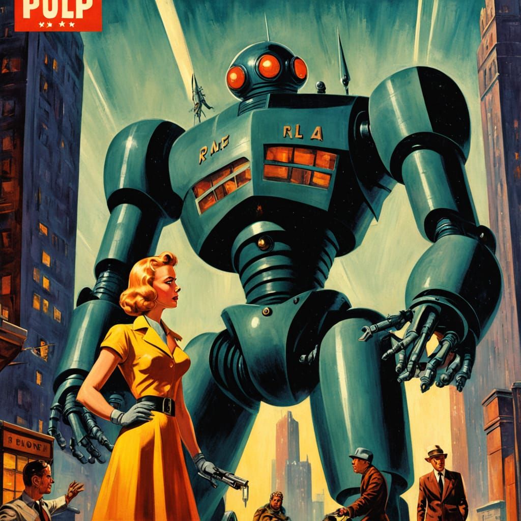 Pilot Battles Robot: Vintage Pulp Art Cover