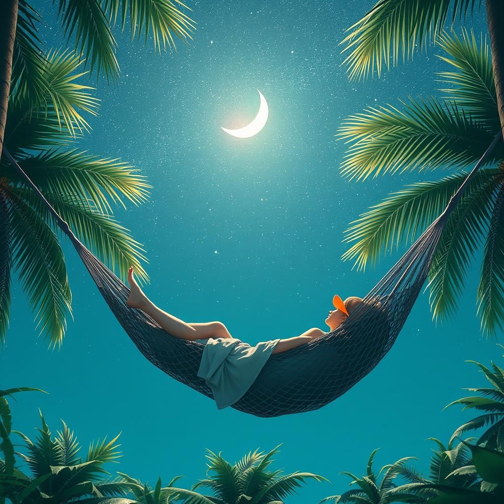 Hammock View of Starry Night Sky in Anime Style