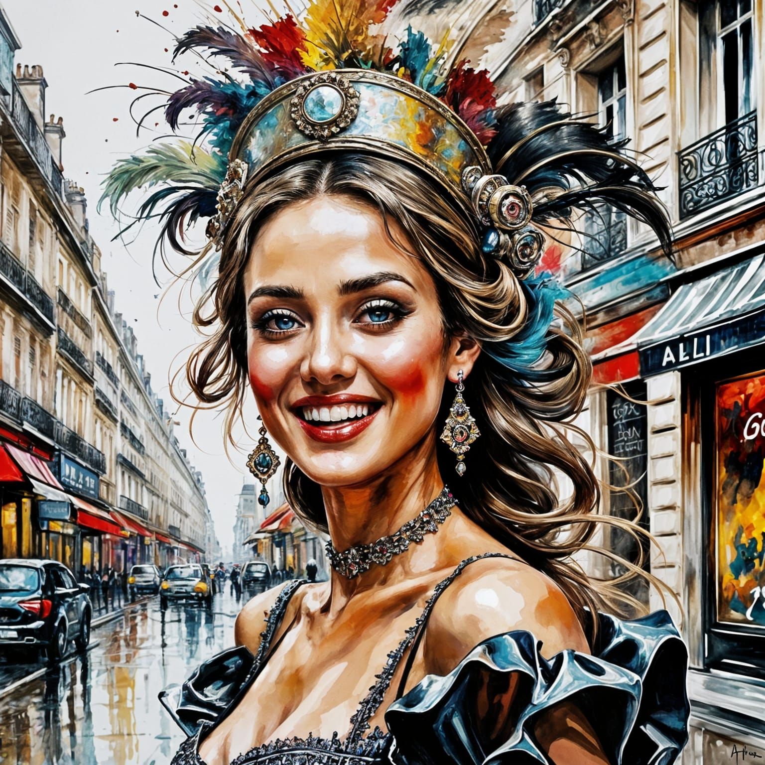 Colorful Parisian Woman in Graffiti Art Style