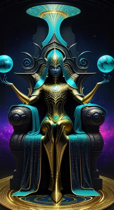 Alien Princess in Dark, Ornate Palace Hall