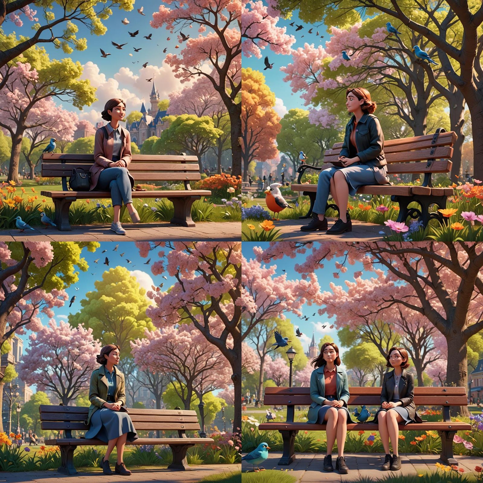 Women in Park: Pixar-Style 3D Render