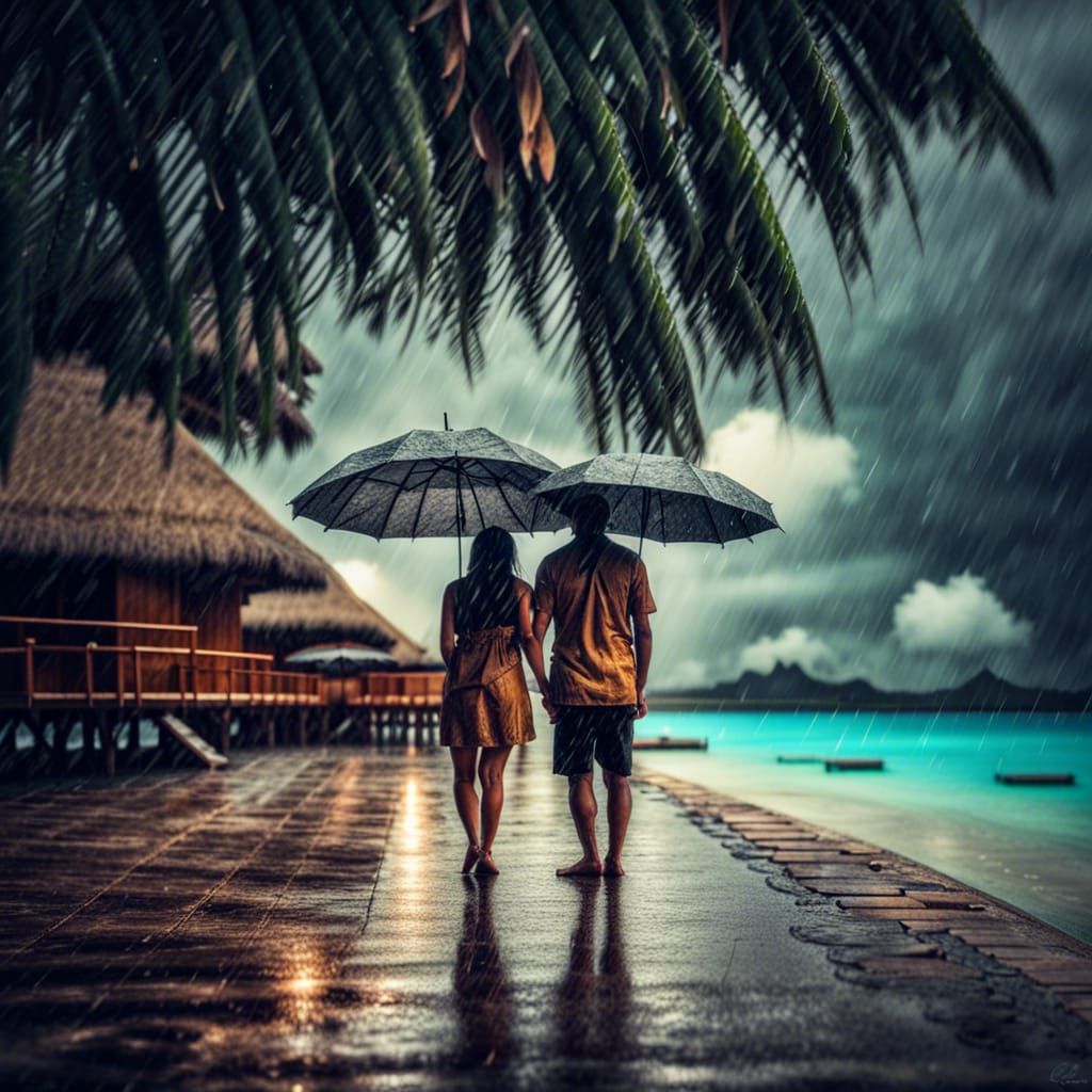 Romantic Rainy Day in Bora Bora: Hyperrealistic Image