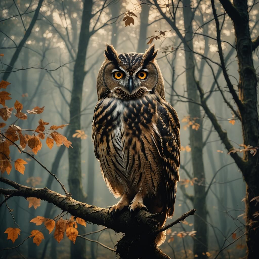 Mystical Owl Overlooking Forest at Dusk
