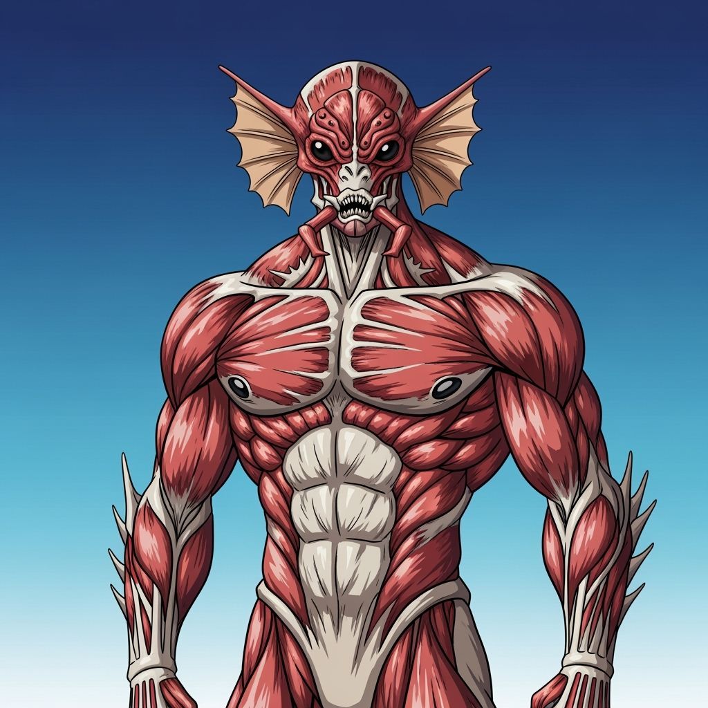 Towering Ossmusgans with Exoskeletons in Manga Style