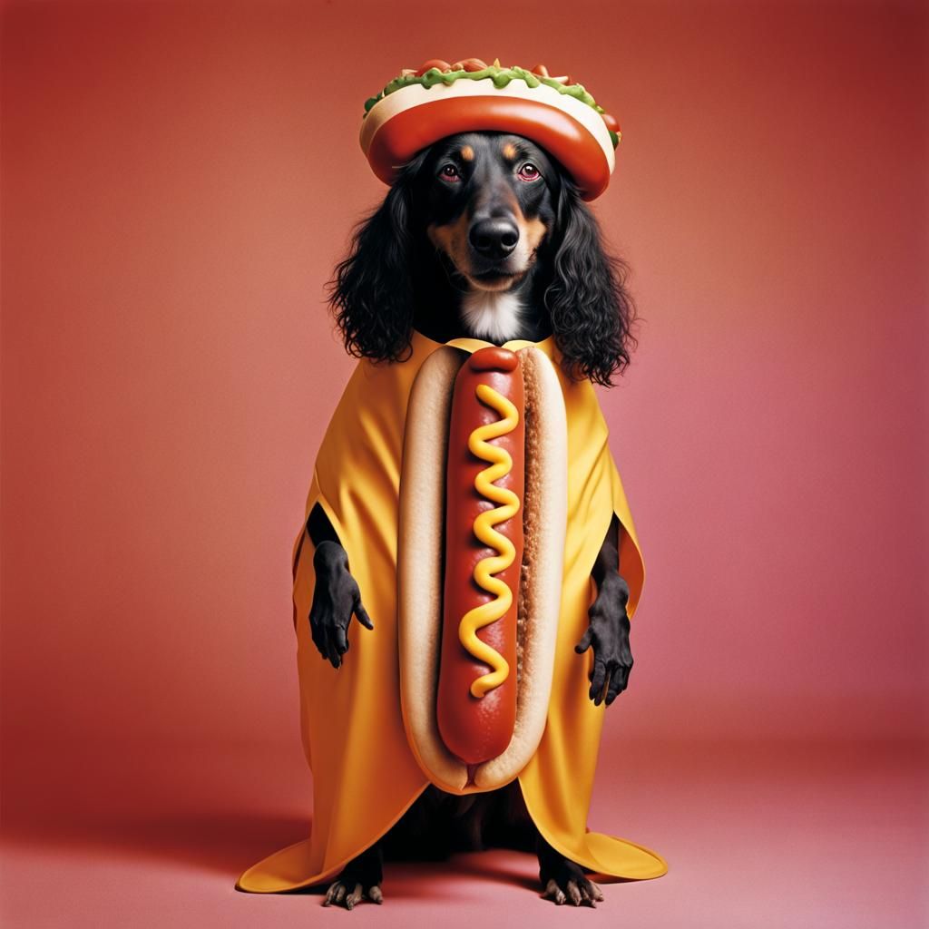 Hyperrealistic Hotdog in Costume, Arbus-Inspired