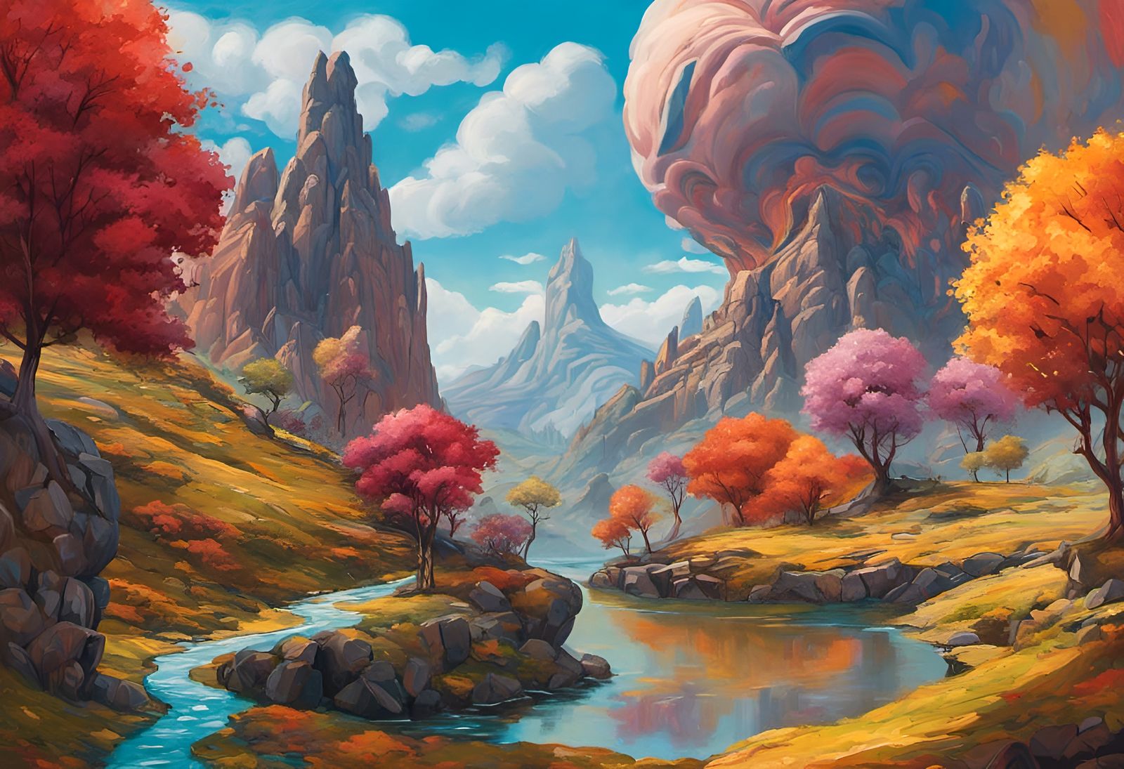 Abstract Smoke Bubble Landscape in Expressionist Style