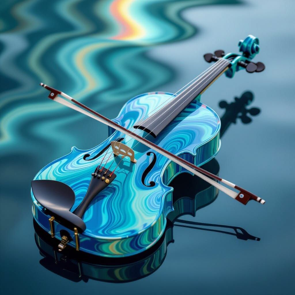 Turquoise Water Violin with Rainbow Bow and Obsidian Base
